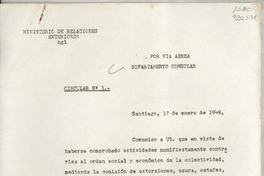 Circular N° 3, 1949 ene. 17, Santiago, [Chile] [a] Los Señores Cónsules en el exterior o Encargados de las Secciones Consulares de las Misiones