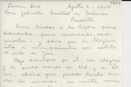 [Carta] 1950 ago. 9, Buenos Aires, [Argentina] [a] Gabriela Mistral, México