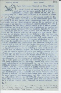 [Carta] 1947 mayo 19, Buenos Aires [a] Gabriela Mistral, Santa Bárbara