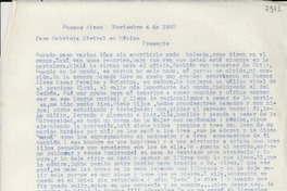 [Carta] 1950 nov. 4, Buenos Aires [a] Gabriela Mistral, México