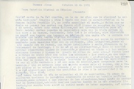 [Carta] 1951 oct. 11, Buenos Aires [a] Gabriela Mistral, Nápoles