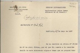 [Memorandum] N° 4272, 1937 mayo 25, Santiago, [Chile] [al] Señor Cónsul de Chile en Oporto, Portugal