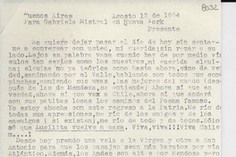 [Carta] 1954 ago. 13, Buenos Aires [a] Gabriela Mistral, Nueva York