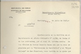 [Memorandum] N° 009758, 1947 jul. 31, Santiago [al] Señor Consul de Chile, Santa Barbara, Estados Unidos