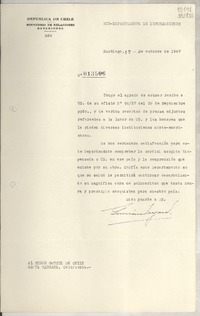 [Memorandum] N° 013506, 1947 oct. 17, Santiago [al] Señor Consul de Chile, Santa Barbara, California