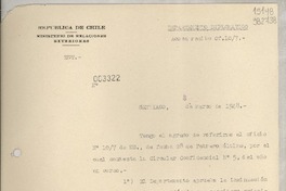 [Memorandum] N° 003322, 1948 mar. 3, Santiago [al] Consul de Chile en Santa Barbara, Santa Barbara, Cal., Estados Unidos