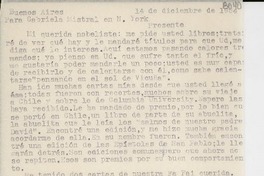 [Carta] 1954 dic. 14, Buenos Aires [a] Gabriela Mistral, Nueva York