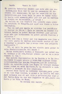 [Carta] 1957 ene., Lanús, [Argentina] [a] Gabriela [Mistral]