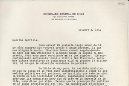 [Carta] 1949 oct. 3, [Los Angeles, California, EE.UU.] [a] Gabriela [Mistral]