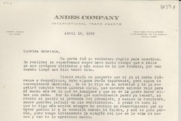 [Carta] 1950 abr. 18, Los Angeles, California, [EE.UU.] [a] Gabriela [Mistral]