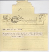 [Telegrama] 1951 jun. 6, Roma, [Italia] [a] Gabriella [i.e. Gabriela] Mistral, Rapallo, [Italia]