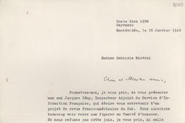 [Carta] 1945 janv. 26, Montevideo [a] Gabriela Mistral