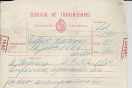 [Telegrama] 1945 nov. 24, [Uruguay] [a] Esther de Cáceres, Montevideo