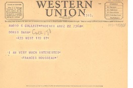 [Telegrama] [1949?], Phoenix, Arizona, [Estados Unidos] [a] Doris [Dana]