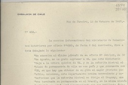 [Circular] N° 452, 1937 oct. 13, Río de Janeiro, [Brasil] [a] Señorita Gabriela Mistral