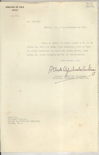 [Oficio] N° 921706, 1949 nov. 8, México, D.F., México [a la] Señorita, Gabriela Mistral, Cónsul de Chile en Comisión, Jalapa, Ver., [México]