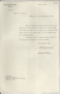 Oficio N° 6740, 1950 feb. 1, México, D.F., México [a la] Señorita, Gabriela Mistral, Cónsul de Chile en Comisión, Veracruz, Ver., [México]