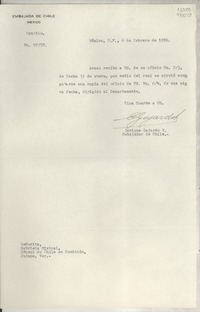 [Oficio] N° 9755, 1950 feb. 6, México, D.F., México [a la] Señorita, Gabriela Mistral, Cónsul de Chile en Comisión, Jalapa, Ver., [México]