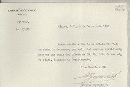 [Oficio] N° 9755, 1950 feb. 6, México, D.F., México [a la] Señorita, Gabriela Mistral, Cónsul de Chile en Comisión, Jalapa, Ver., [México]