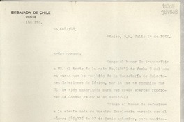 [Oficio] N° 608148, 1950 jul. 14, México D. F. [a] Gabriela Mistral, Cónsul de Chile, Veracruz