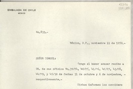 [Oficio] N° 833, 1950 nov. 11, México D. F. [a] Gabriela Mistral, Cónsul de Chile, Veracruz