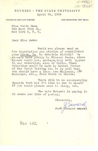 [Carta] 1958 apr. 24, New Brunswick, New Jersey, [Estados Unidos] [a] Doris Dana, New York, [Estados Unidos]