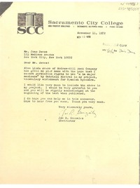 [Carta] 1972 nov. 11, [Sacramento, California, Estados Unidos] [a] Joan Daves, New York, [Estados Unidos]
