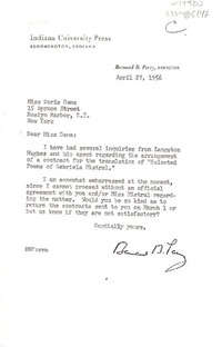 [Carta] 1956 jan. 19, Bloomington, Indiana, [Estados Unidos] [a] Doris Dana, Roslyn Harbor, New York, [Estados Unidos]