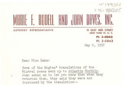 [Carta] 1957 may 8, [New York, Estados Unidos] [a] Doris Dana, New York, [Estados Unidos]