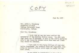 [Carta] 1957 jun. 30, [Estados Unidos] [a] Edith R. Greenburg, Bloomington, Indiana, [Estados Unidos]