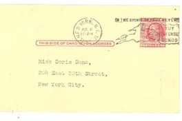 [Tarjeta postal] 1957 jul. 10, [New York, Estados Unidos] [a] [Doris] Dana, New York, [Estados Unidos]