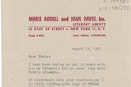 [Carta] 1957 aug. 16, [New York, Estados Unidos] [a] Doris Dana, New York, [Estados Unidos]