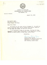 [Carta] 1960 aug. 16, Rio Piedras, Puerto Rico [a] Doris Dana, Pound Ridge, New York, [Estados Unidos]