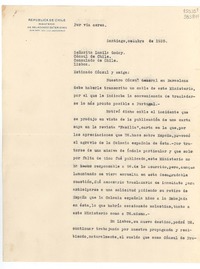 [Carta] 1935 oct., Santiago, [Chile] [a] Señorita Lucila Godoy, Cónsul de Chile, Lisboa