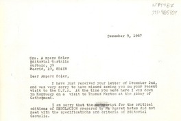 [Carta] 1967 dec. 9, Pound Ridge, U.S.A. [a] Amparo Soler, [Madrid, España]