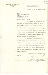 [Carta] 1949 dic. 21, Santiago, [Chile] [a] Señor Lucila Godoy Alcayaga, Cónsul Santa Barbara