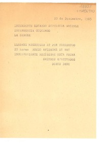 [Telegrama] 1965 dic. 20, [Chile?] [a] Eduardo Sepúlveda Whittle, Intendente de Coquimbo, La Serena, [Chile]