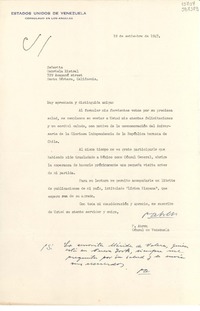 [Carta] 1947 sept. 19, Los Angeles, [Estados Unidos] [a] Señorita Gabriela Mistral, 729 Anapamú street, Santa Bárbara, California