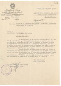 Cartelle di inmigrazione Tommasa, Caterina e Baldassare Castiglione da Paceco [al] l'Ufficio Regionale del Lavoro e della Massima Occupazione, Palermo, [Italia]