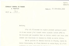 [Carta] 1951 nov. 28, Naples, [Italia] [a] Madame Lucila Godoy, Consul du Chili en Italie, Naples