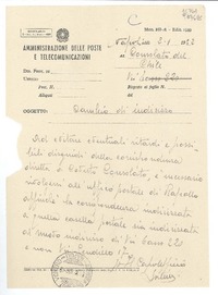 [Carta] N° 220351, 1952 genn. 2, Napoli, [Italia] [al] Consolato del Chile a Napoli, [Italia]