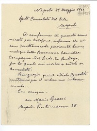 [Carta] 1952 magg. 29, Napoli, [Italia] [a] Consolato del Chile, Napoli