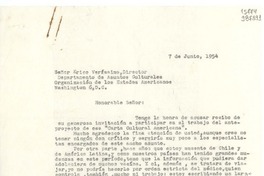 [Carta] 1954 jun. 7, [Estados Unidos] [a] Señor Érico Veríssimo Director, Departamento de Asuntos Culturales, Organización de los Estados Americanos, Washington D. C.
