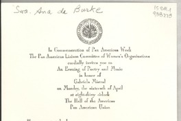 [Tarjeta] [1956] [a la] Sra. Ana de Burke