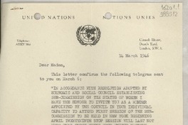 [Carta] 1946 Mar. 14, London, Inglaterra [a] Miss Mistral, Claridge's Hotel, Brook Street