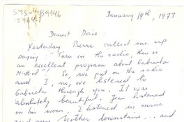 [Tarjeta] 1973 jan. 14, [Estados Unidos] [a] Doris Dana