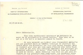 [Carta] 1935 avril 27, Paris, 2 Rue de Montpensier, [France] [a la] Mademoiselle Gabriela Mistral, Consul du Chili, Madrid, [Espagne]