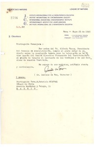 [Carta] 1935 mayo 23, Roma, [Italia] [a la] Distinguida Srta. D. Gabriela Mistral, Cónsul de Chile, Avenida Menéndex y Pelayo, 11, Madrid, [España]