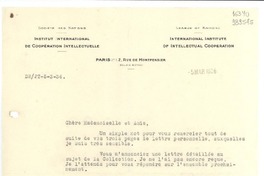 [Carta] 1936 mar. 5, Paris, [Francia] [a] Mademoiselle Gabriela Mistral, Consul du Chili, Lisbonne