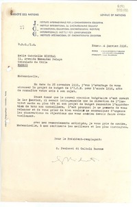 [Carta] 1936 janv. 4, Rome, [Italia] [a] Melle Gabrielle Mistral, Consulado de Chile, Madrid